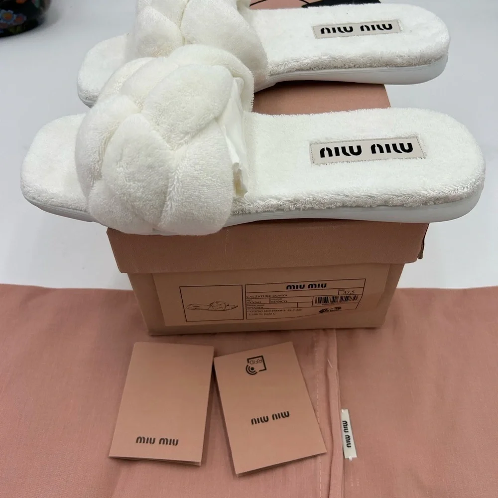 Women's Miu Miu Terry cloth slide sandals size 37.5 made in Italy - Picture 5 of 10